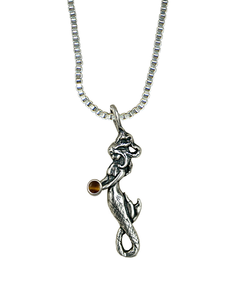 Sterling Silver Little Mermaid Pendant With Tiger Eye